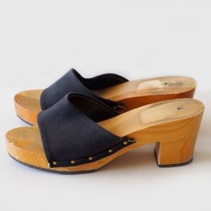 Black vintage wooden clogs